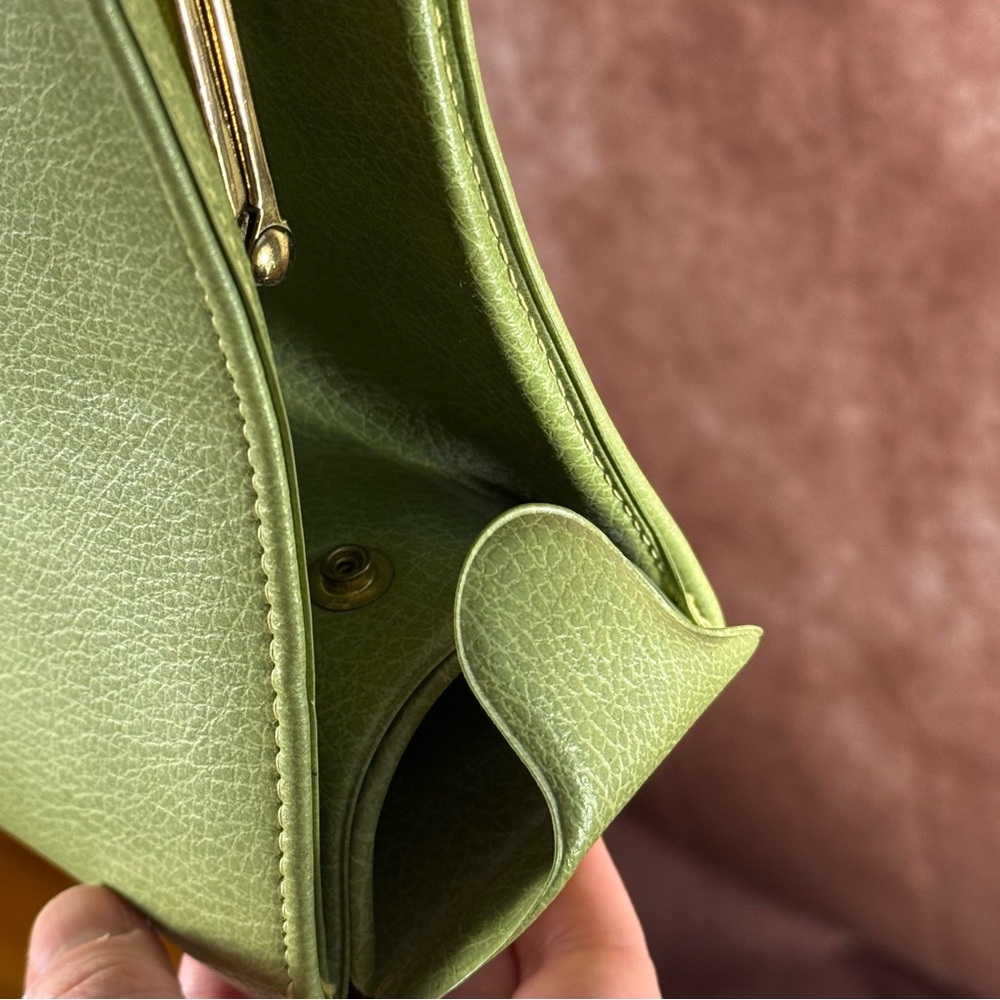 Vintage 60s Pistachio Green Frame Handbag Retro Kelly Style Top Handle - Picture 10 of 11